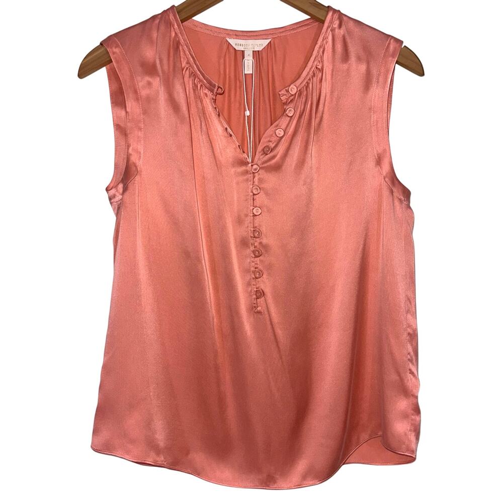 NWT Rebecca Taylor Sleeveless Silk Charmeuse Top in Peach Size 4